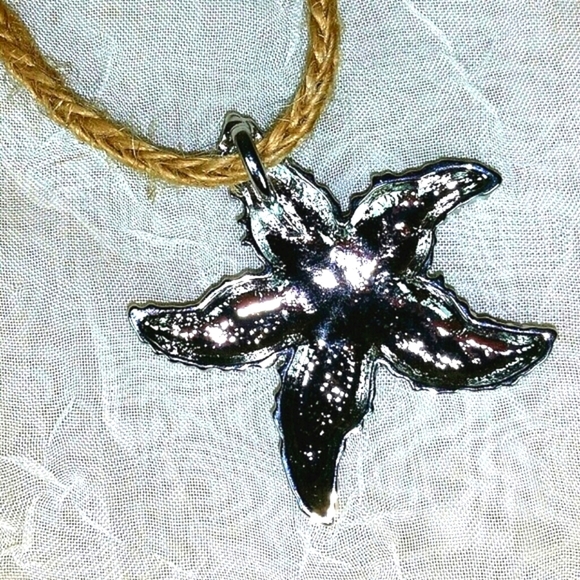 Necklace Abalone Starfish Pendant Silver macrame 16" adjustable NEW - Picture 3 of 4